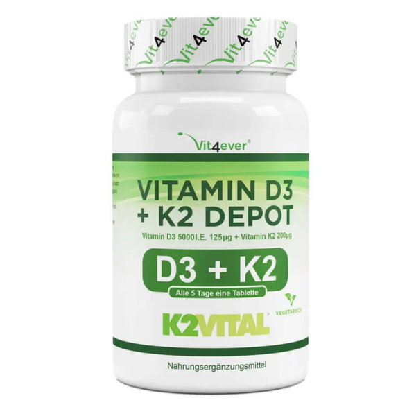 Vitamin D3 5.000 I.E. + Vitamin K2 200 mcg - 365 Tabletten - Jahresvorrat